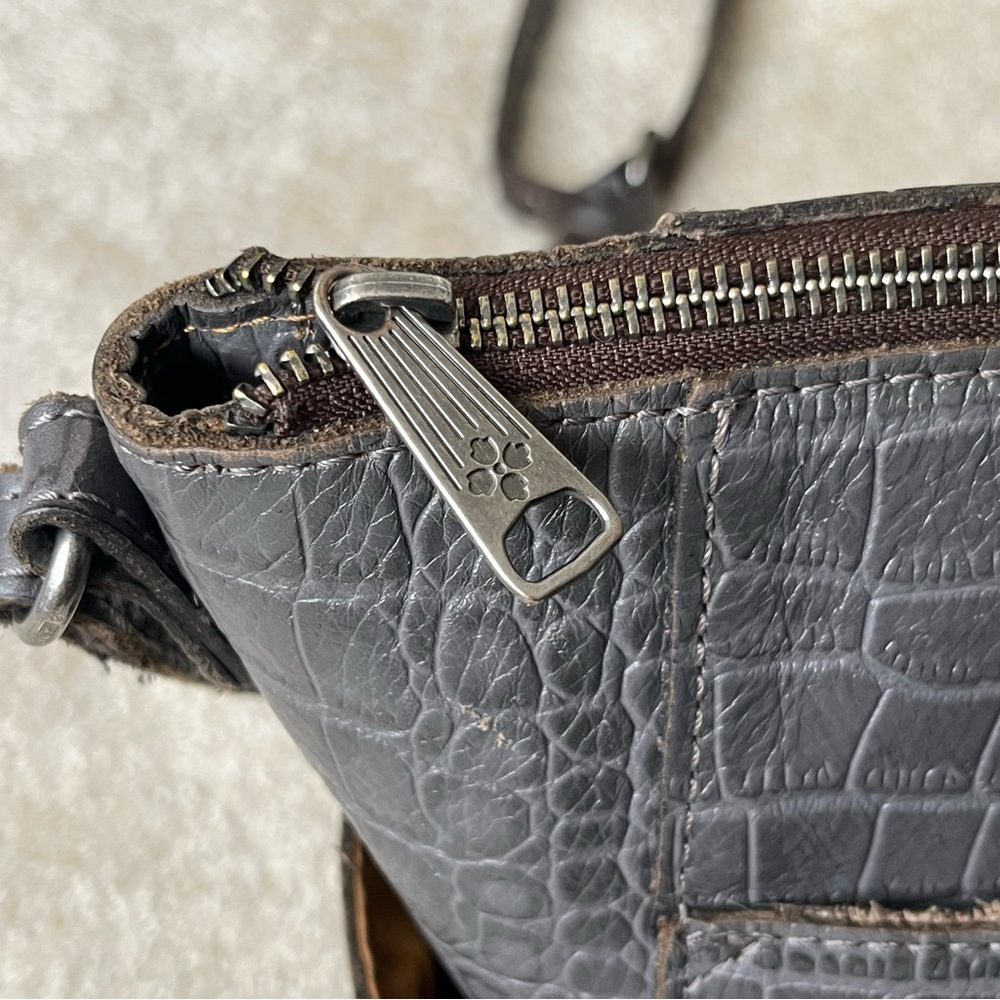 Patricia Nash Leather Croc Embossed Crossbody Bag Purse-Gray-Zipper-EUC-Classic - Picture 5 of 16